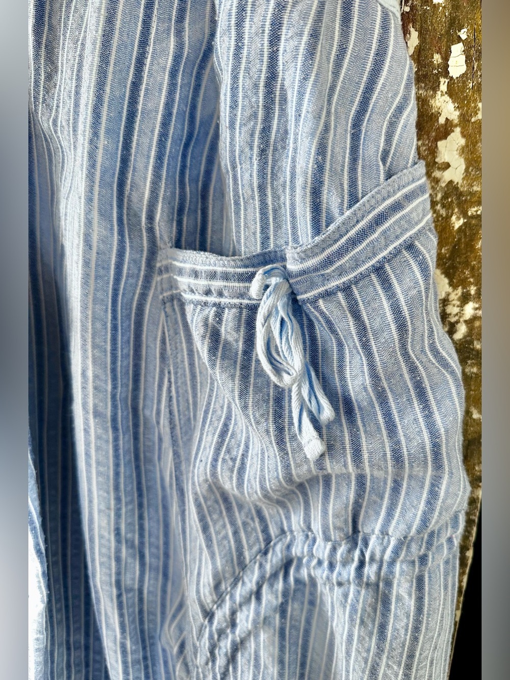 Blue Velvet Breana White Blue Striped Balloon Cargo Pants Boho Coastal Parachute - Picture 7 of 12